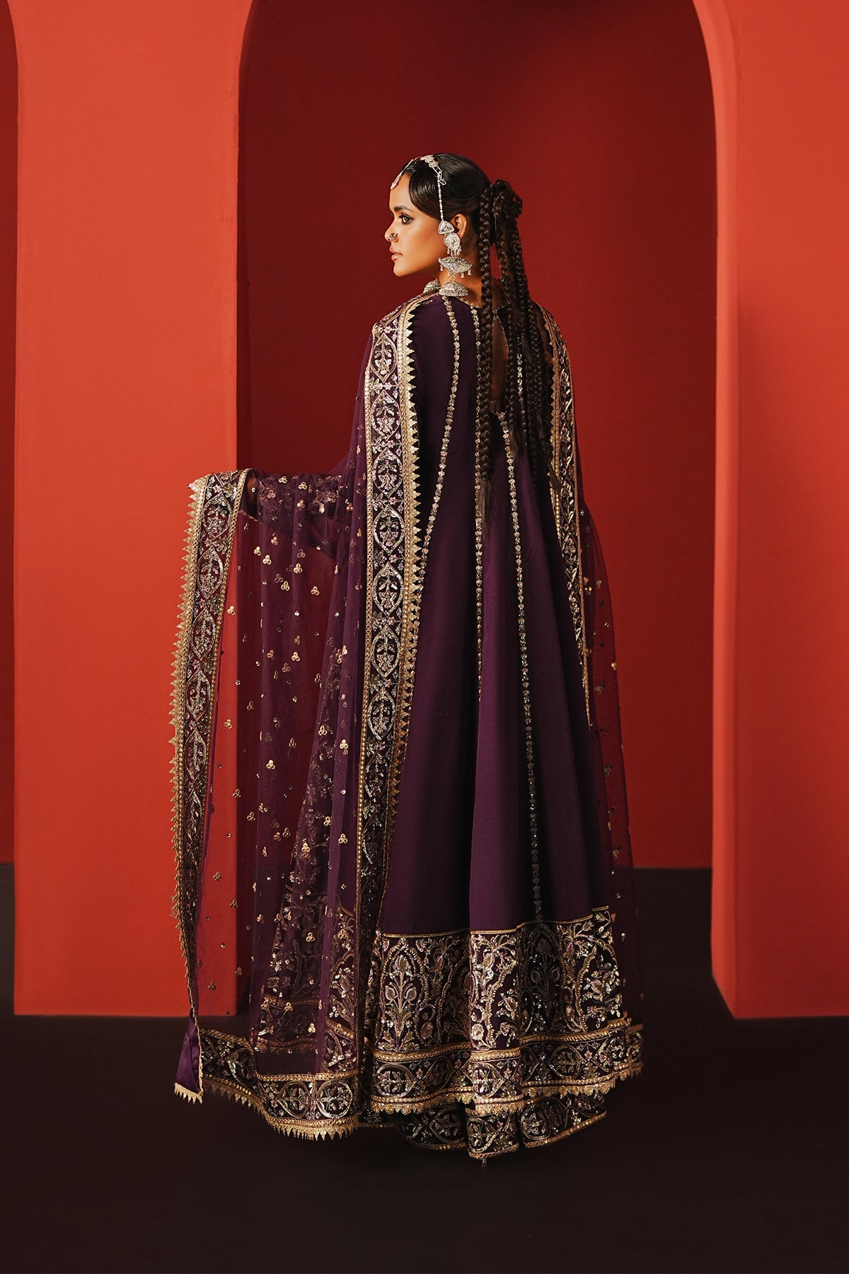 Women Wearing Samarqand Purple Angrakha  For Festive Events - Pakistani Designer Wear For Women In Uk | Kifat