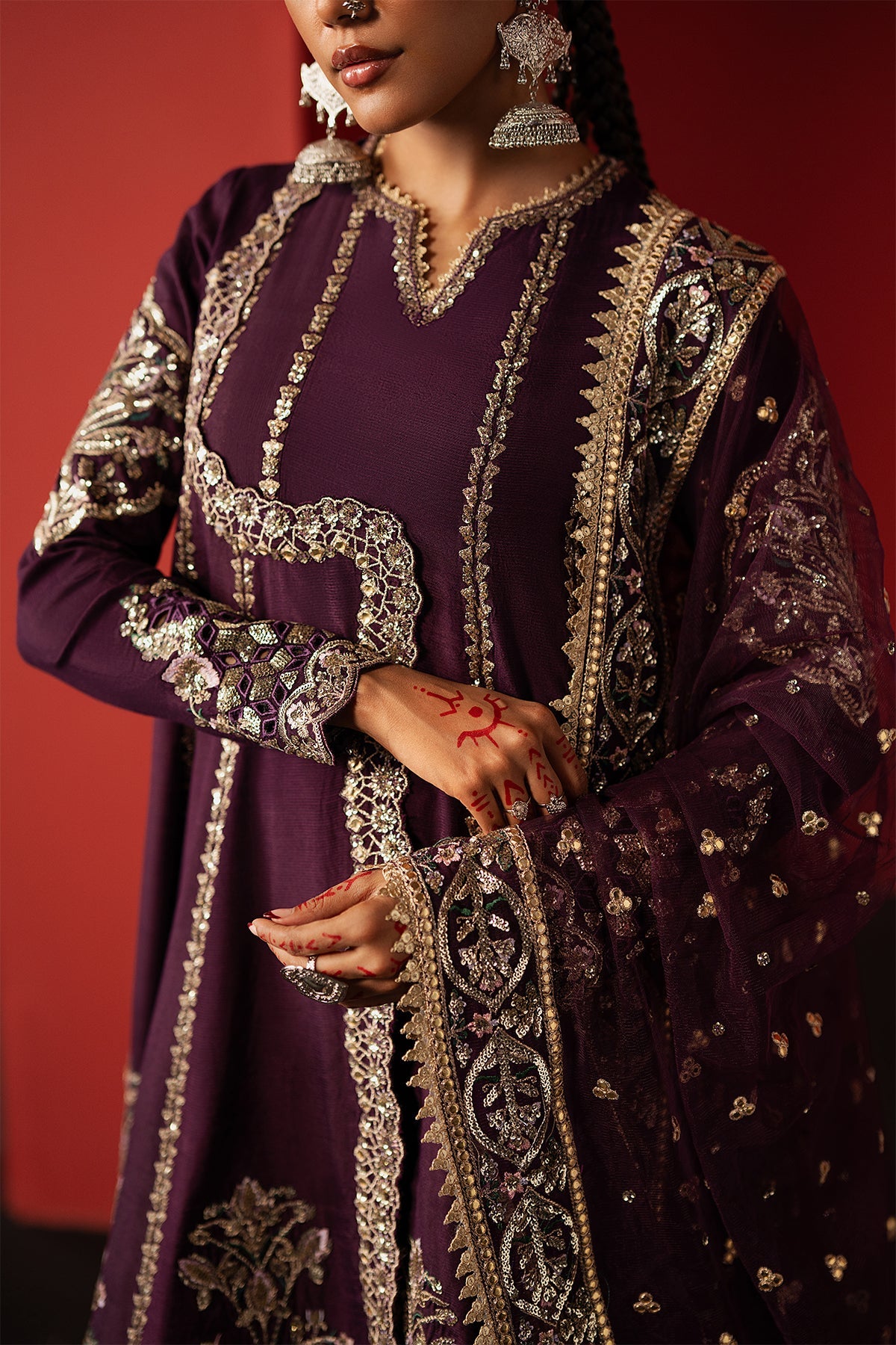 Women Wearing Samarqand Purple Angrakha  For Festive Events - Pakistani Designer Wear For Women In Uk | Kifat