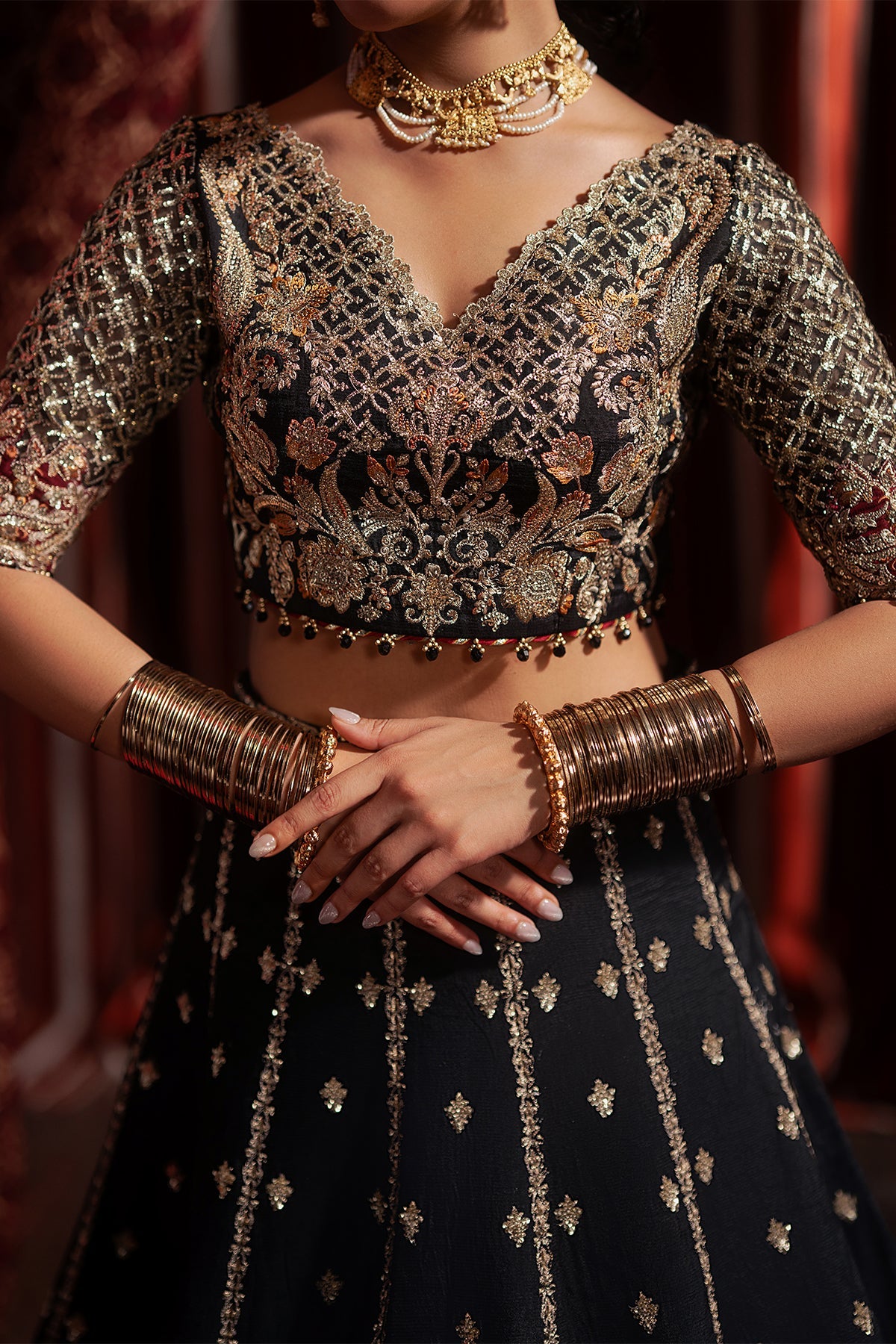 Women Wearing Gulraiz Black Lehnga Choli  For Festive Events - Pakistani Designer Wear For Women In Uk | Kifat