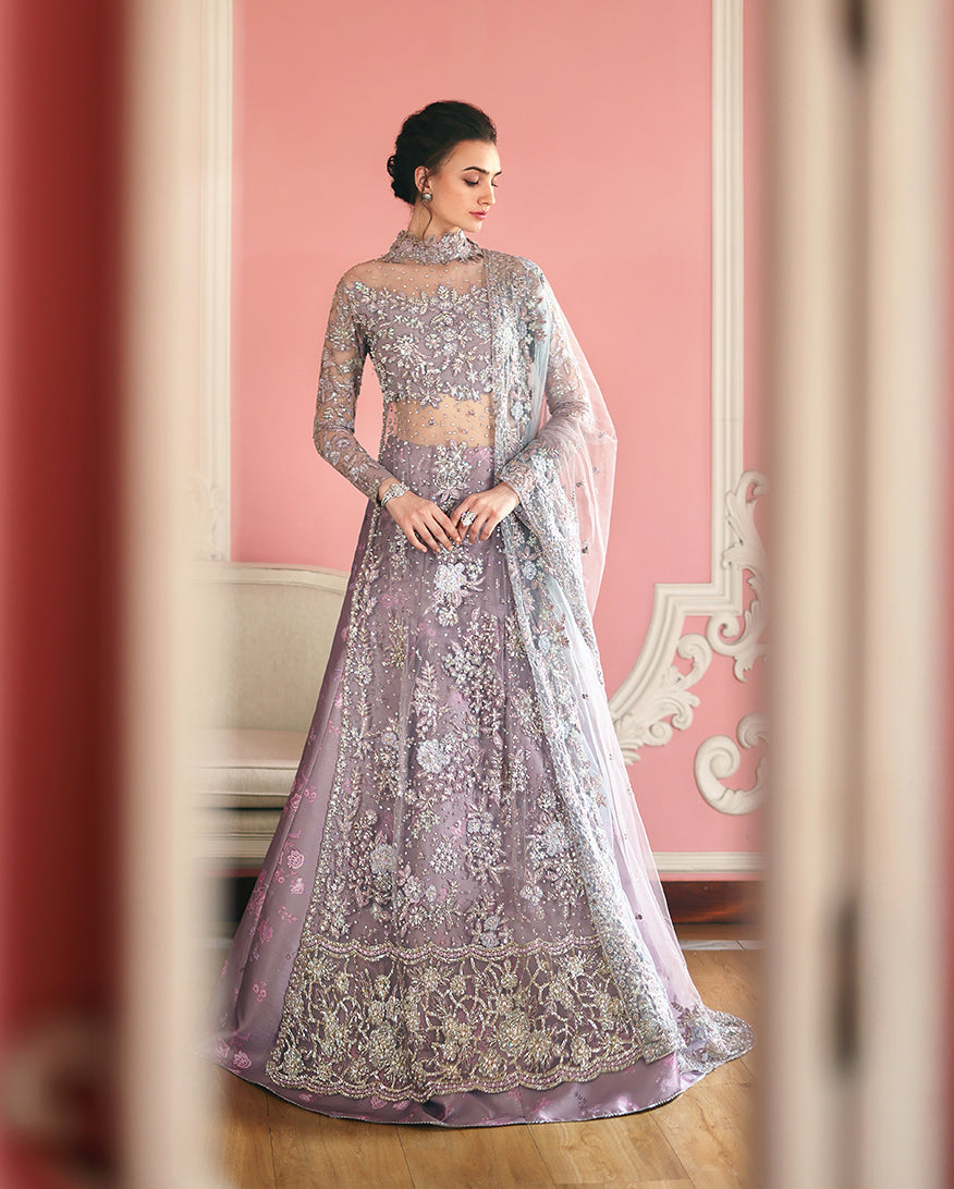 Women Wearing Valerie Lilac Long Shirt with Sharara for Wedding Events - Pakistani Designer Wear for Women in UK | Kifat