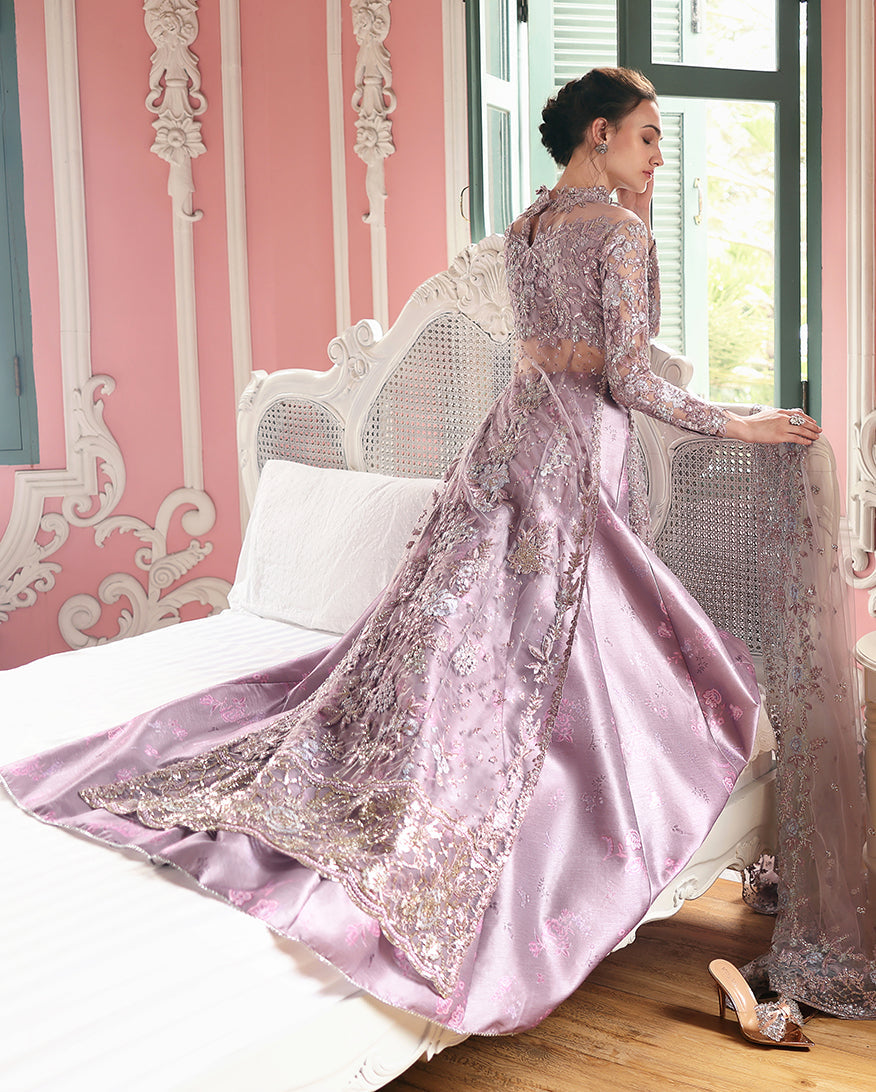 Women Wearing Valerie Lilac Long Shirt with Sharara for Wedding Events - Pakistani Designer Wear for Women in UK | Kifat