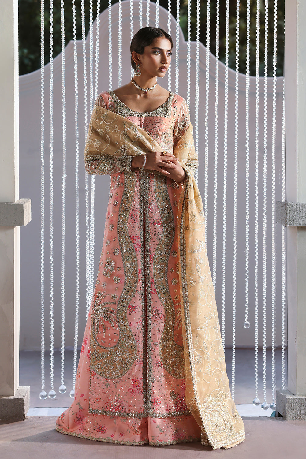 Soraya Velora Printed Pink Long Open Shirt for Wedding Wear, Guest of Wedding Wear - Pakistani Designer Wear for Women in UK | Kifat