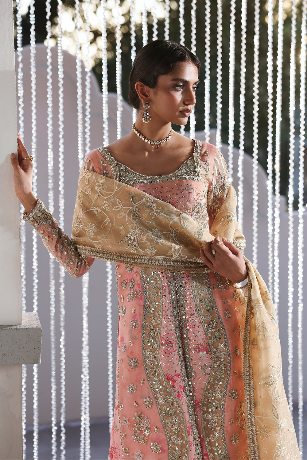 Soraya Velora Printed Pink Long Open Shirt for Wedding Wear, Guest of Wedding Wear - Pakistani Designer Wear for Women in UK | Kifat
