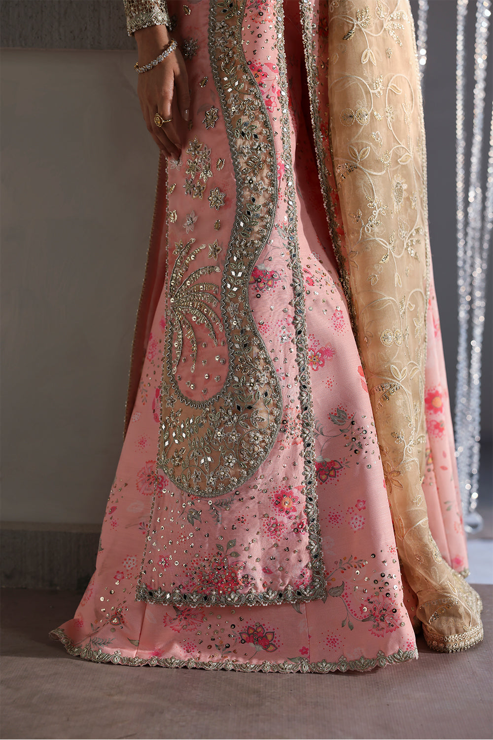 Soraya Velora Printed Pink Long Open Shirt for Wedding Wear, Guest of Wedding Wear - Pakistani Designer Wear for Women in UK | Kifat