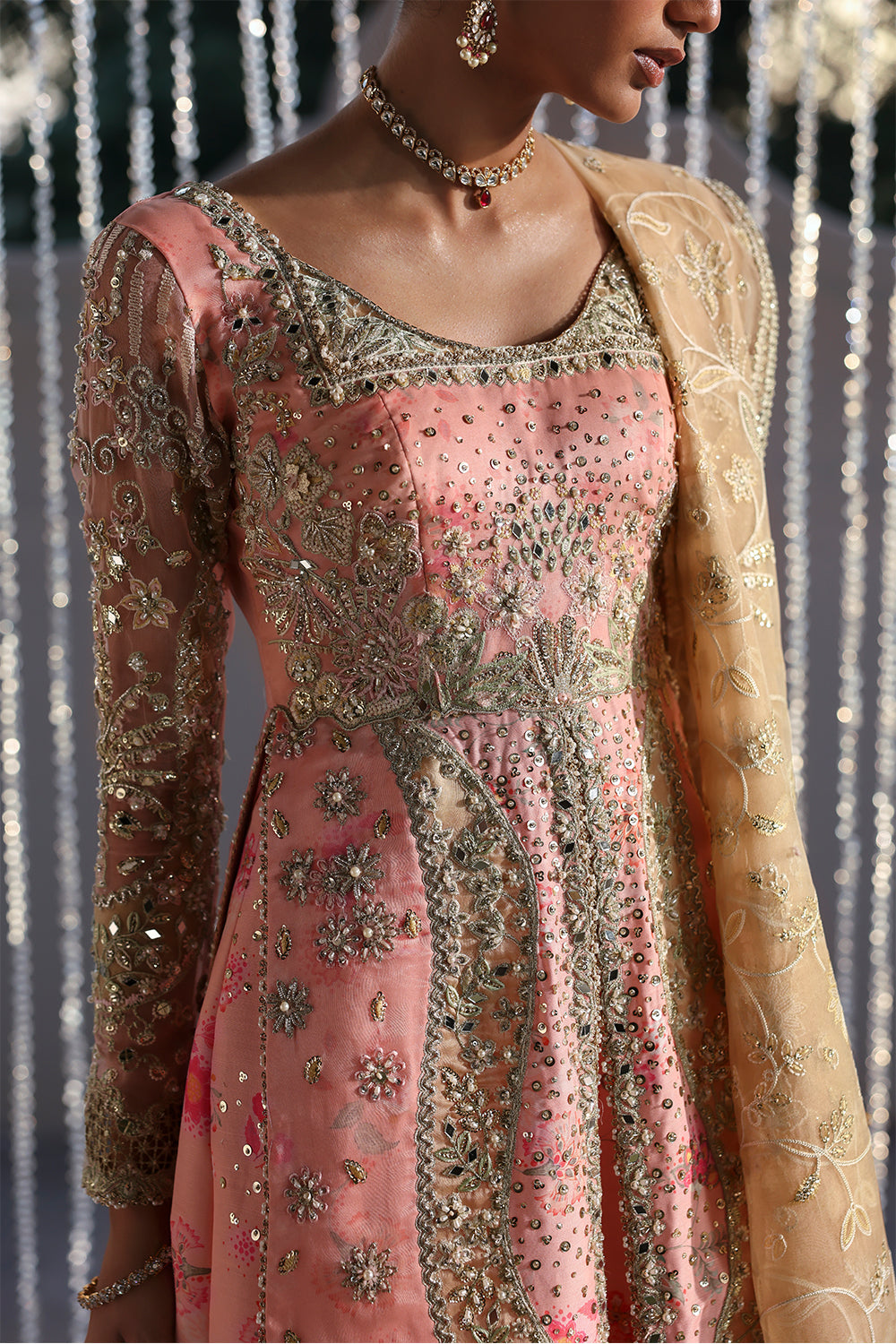 Soraya Velora Printed Pink Long Open Shirt for Wedding Wear, Guest of Wedding Wear - Pakistani Designer Wear for Women in UK | Kifat
