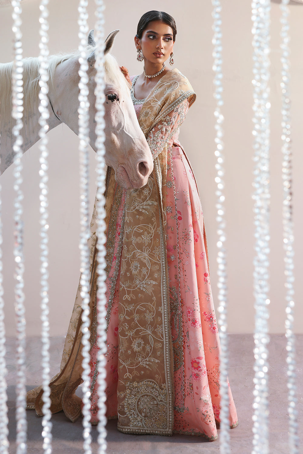 Soraya Velora Printed Pink Long Open Shirt for Wedding Wear, Guest of Wedding Wear - Pakistani Designer Wear for Women in UK | Kifat