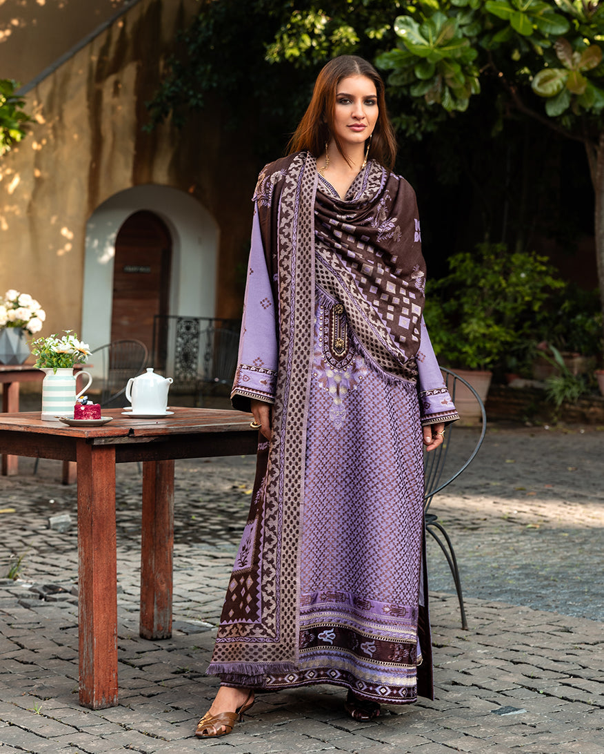 Women Wearing Villa Bramasole Muted Purple Long Shirt for Casual Events - Pakistani Designer Wear for Women in UK | Kifat