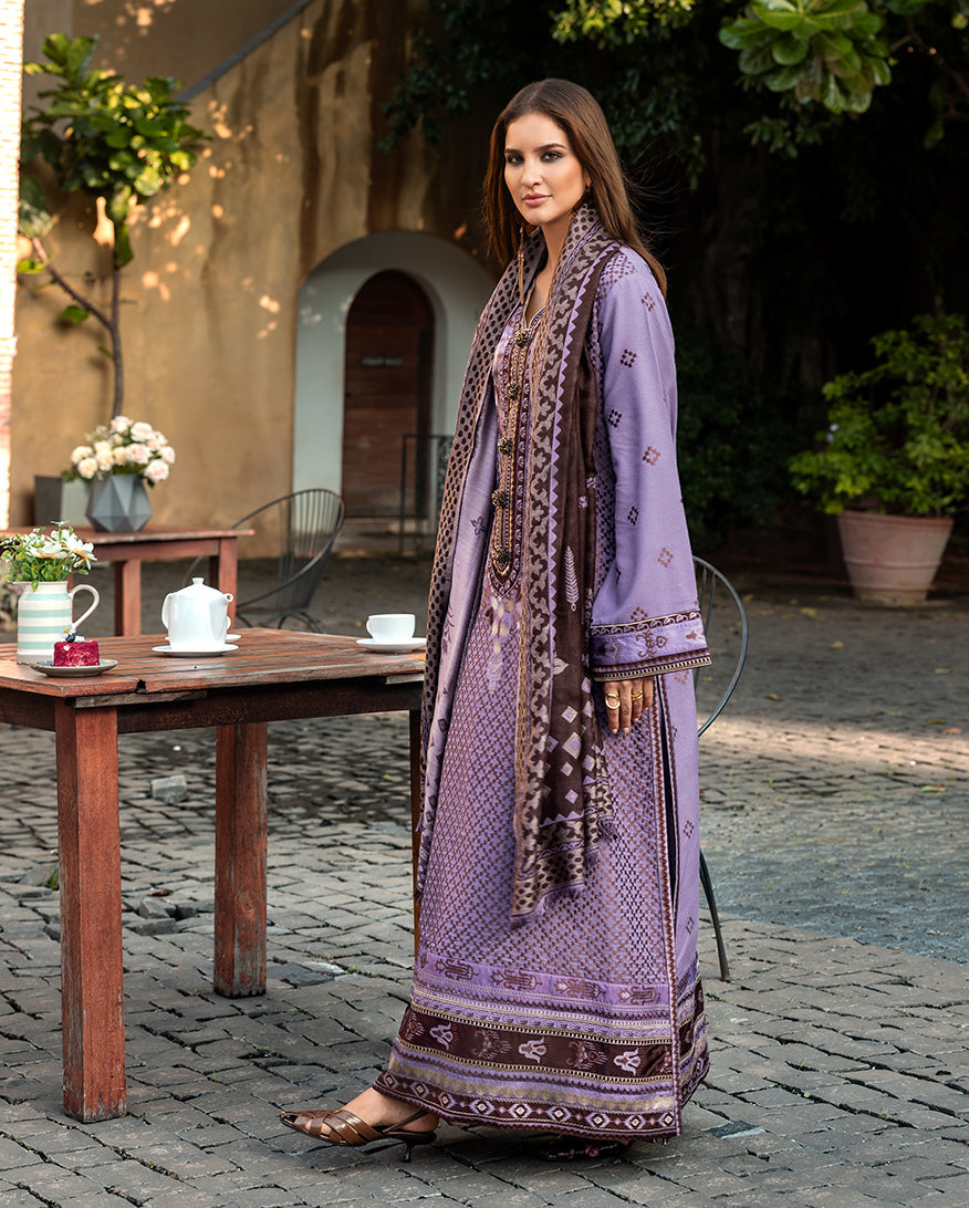 Women Wearing Villa Bramasole Muted Purple Long Shirt for Casual Events - Pakistani Designer Wear for Women in UK | Kifat