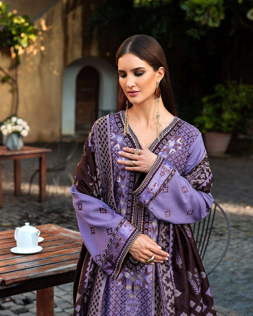 Women Wearing Villa Bramasole Muted Purple Long Shirt for Casual Events - Pakistani Designer Wear for Women in UK | Kifat