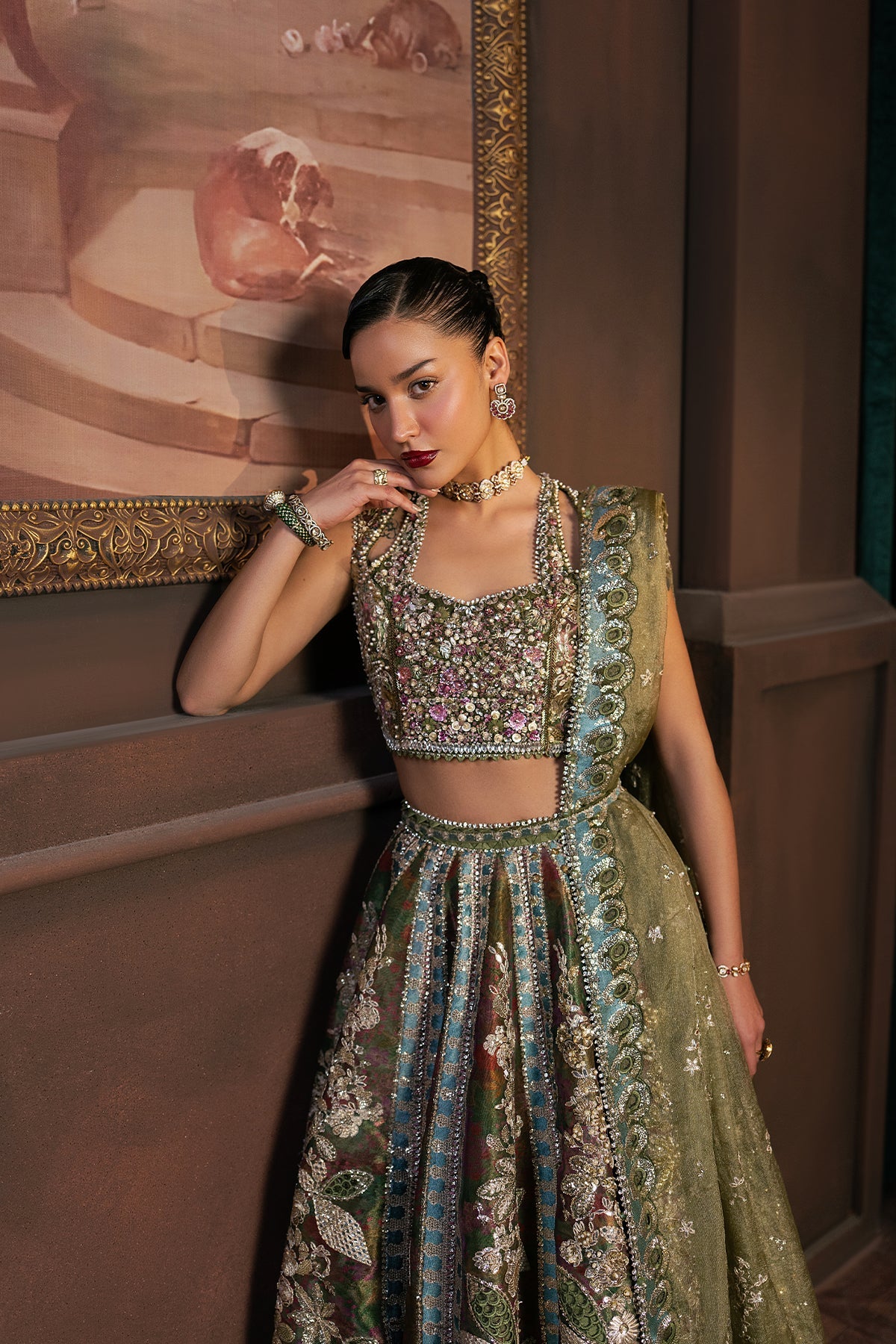 Women Wearing Mahsil Golden Lehnga Choli  For Festive Events - Pakistani Designer Wear For Women In Uk | Kifat