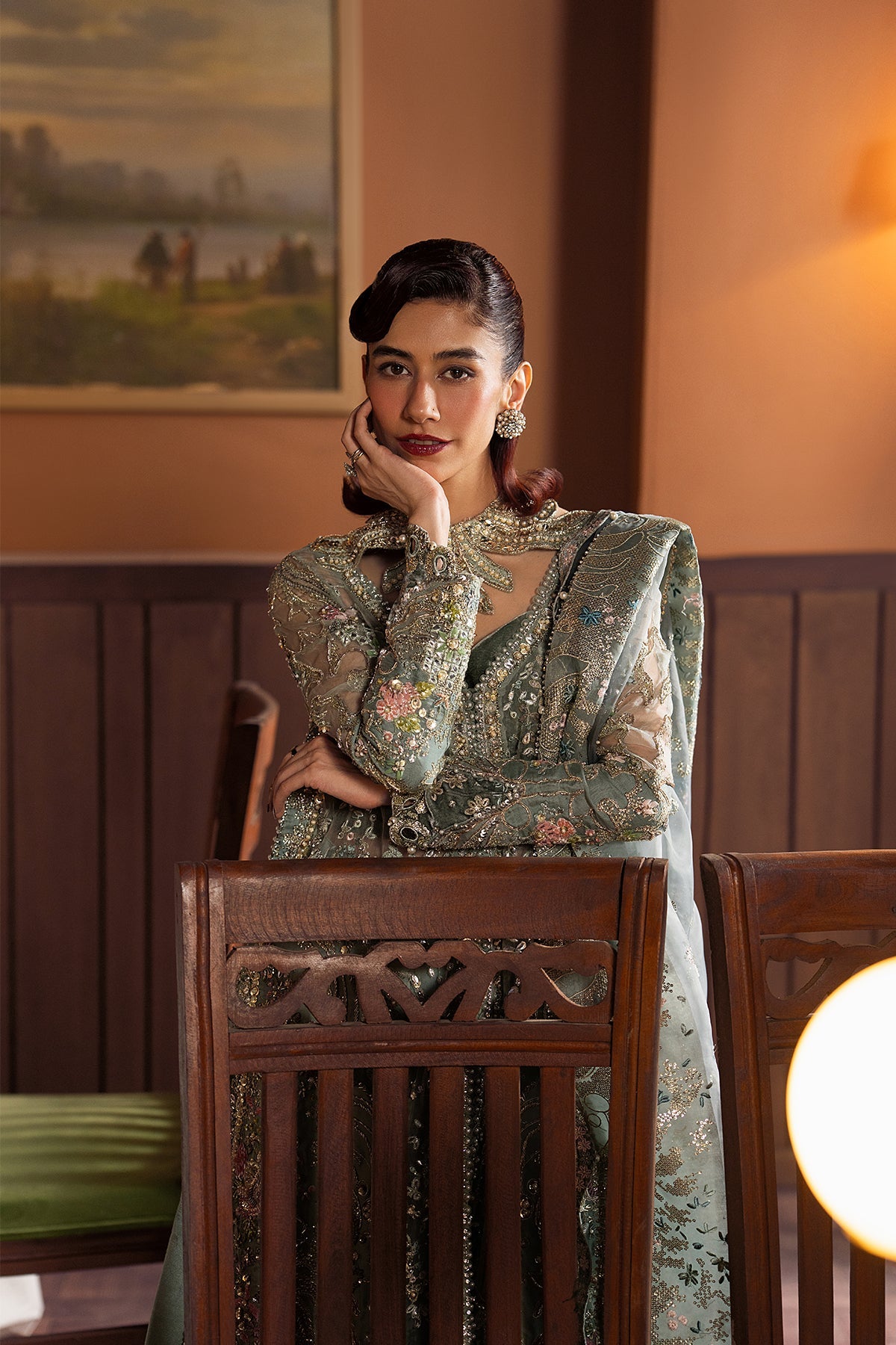 Women Wearing Mehves Light Grey Front Open Shirt  For Festive Events - Pakistani Designer Wear For Women In Uk | Kifat