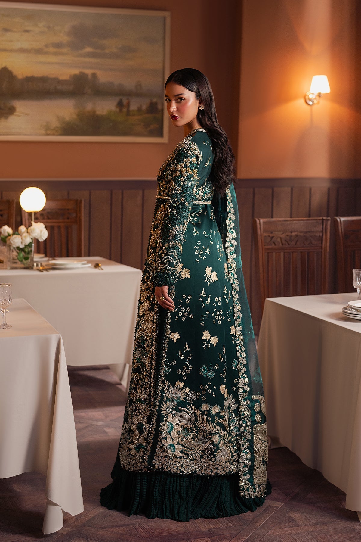 Women Wearing Zareenah Teal Green Front Open Shirt  For Festive Events - Pakistani Designer Wear For Women In Uk | Kifat