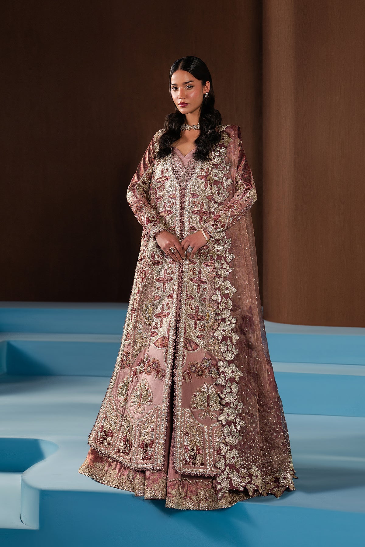 Women Wearing Zarhel Golden/Silver Front Open Shirt  For Festive Events - Pakistani Designer Wear For Women In Uk | Kifat