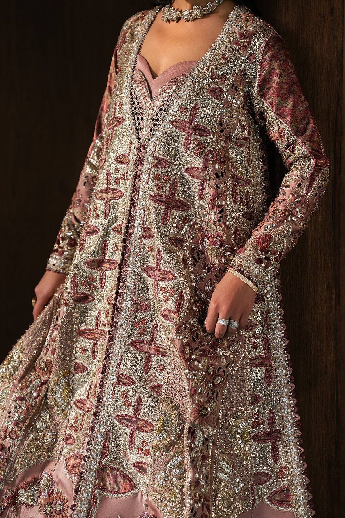 Women Wearing Zarhel Golden/Silver Front Open Shirt  For Festive Events - Pakistani Designer Wear For Women In Uk | Kifat