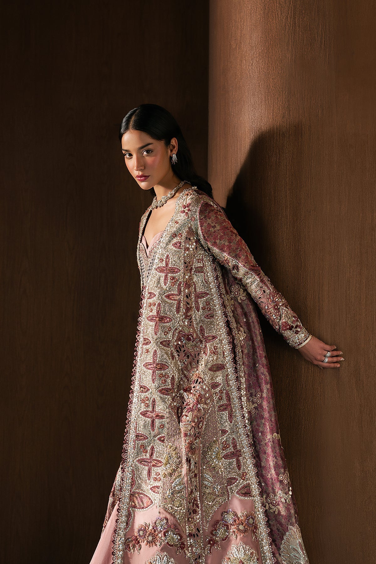 Women Wearing Zarhel Golden/Silver Front Open Shirt  For Festive Events - Pakistani Designer Wear For Women In Uk | Kifat