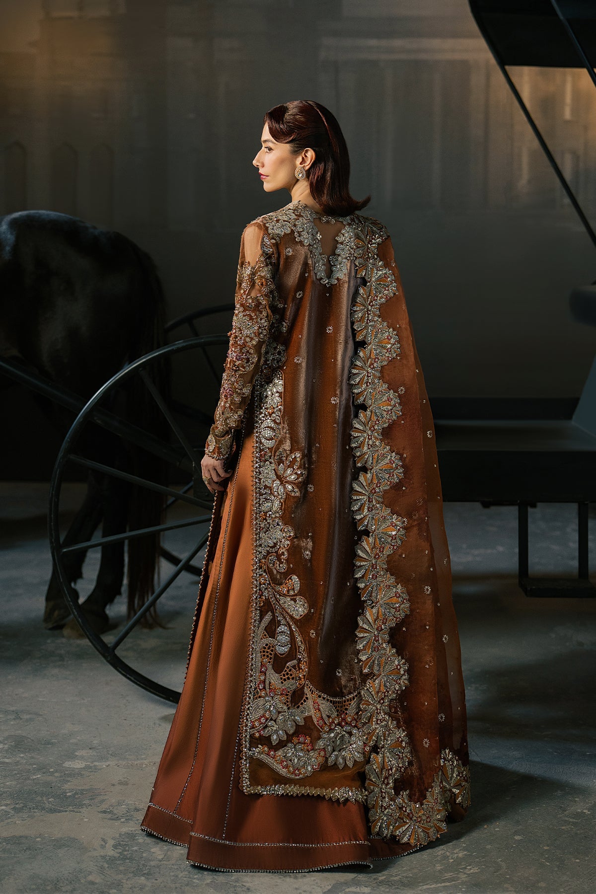 Women Wearing Zavaa Rust Long Shirt  For Festive Events - Pakistani Designer Wear For Women In Uk | Kifat