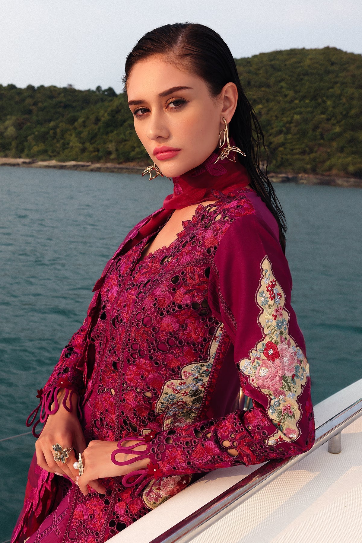 Women Wearing Serene Red Long Shirt  For Luxury Events - Pakistani Designer Wear For Women In Uk | Kifat