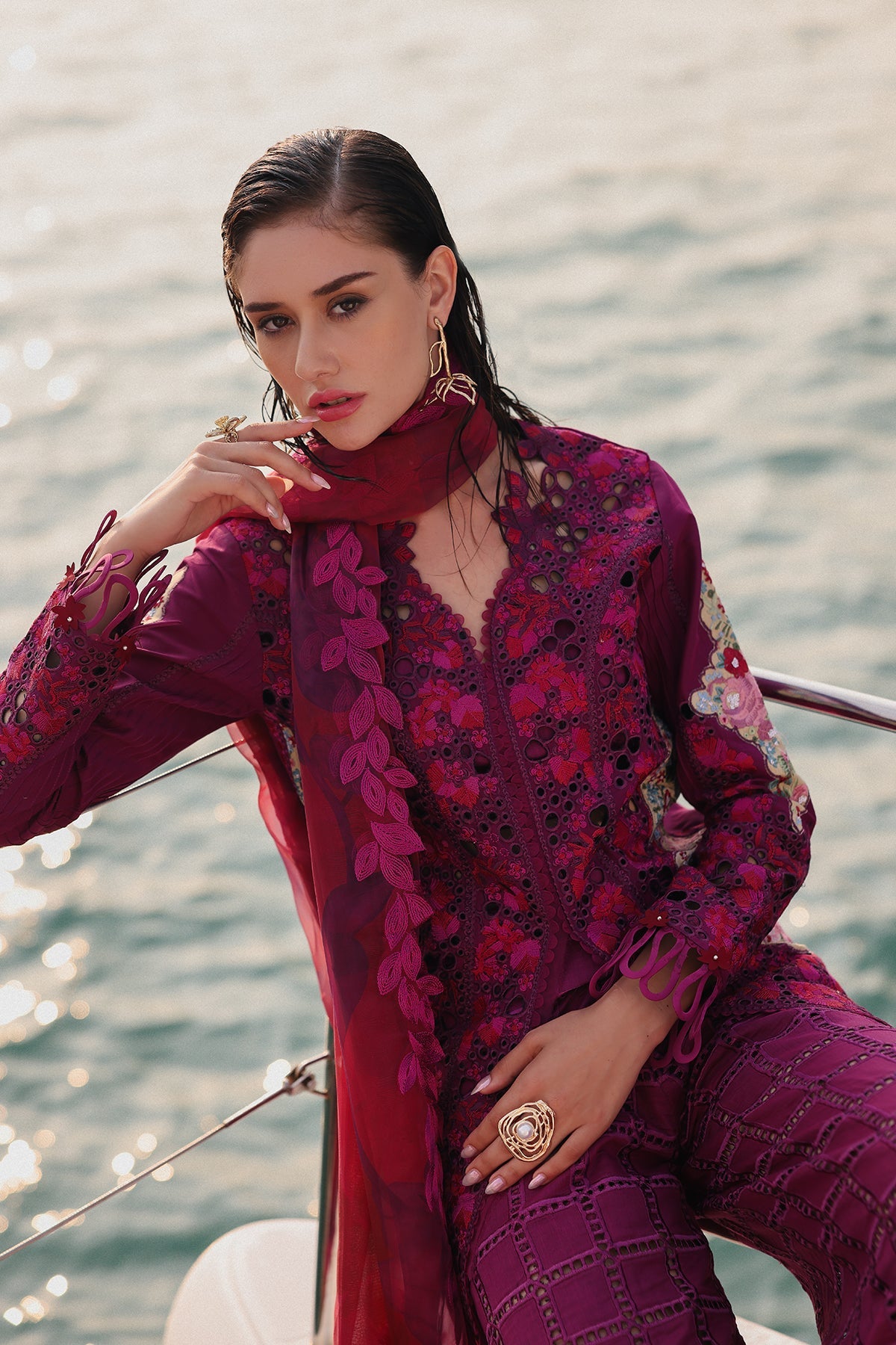 Women Wearing Serene Red Long Shirt  For Luxury Events - Pakistani Designer Wear For Women In Uk | Kifat