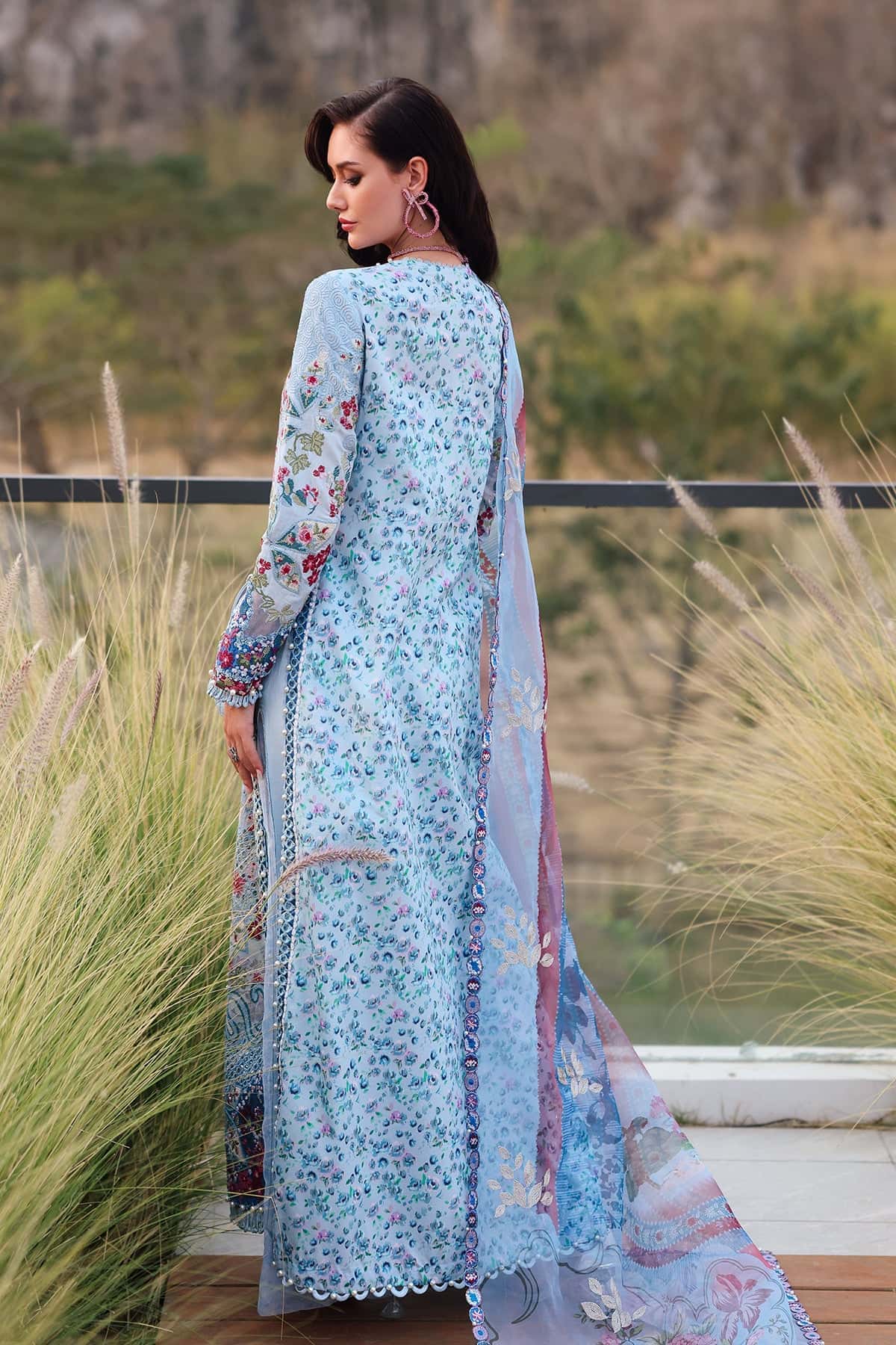 Women Wearing Presta Aqua Long Shirt  For Luxury Events - Pakistani Designer Wear For Women In Uk | Kifat
