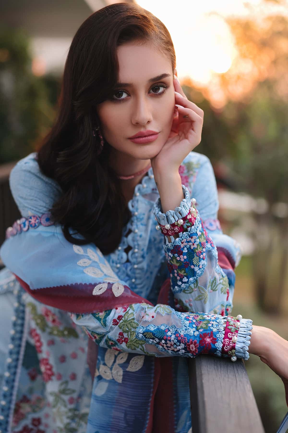 Women Wearing Presta Aqua Long Shirt  For Luxury Events - Pakistani Designer Wear For Women In Uk | Kifat