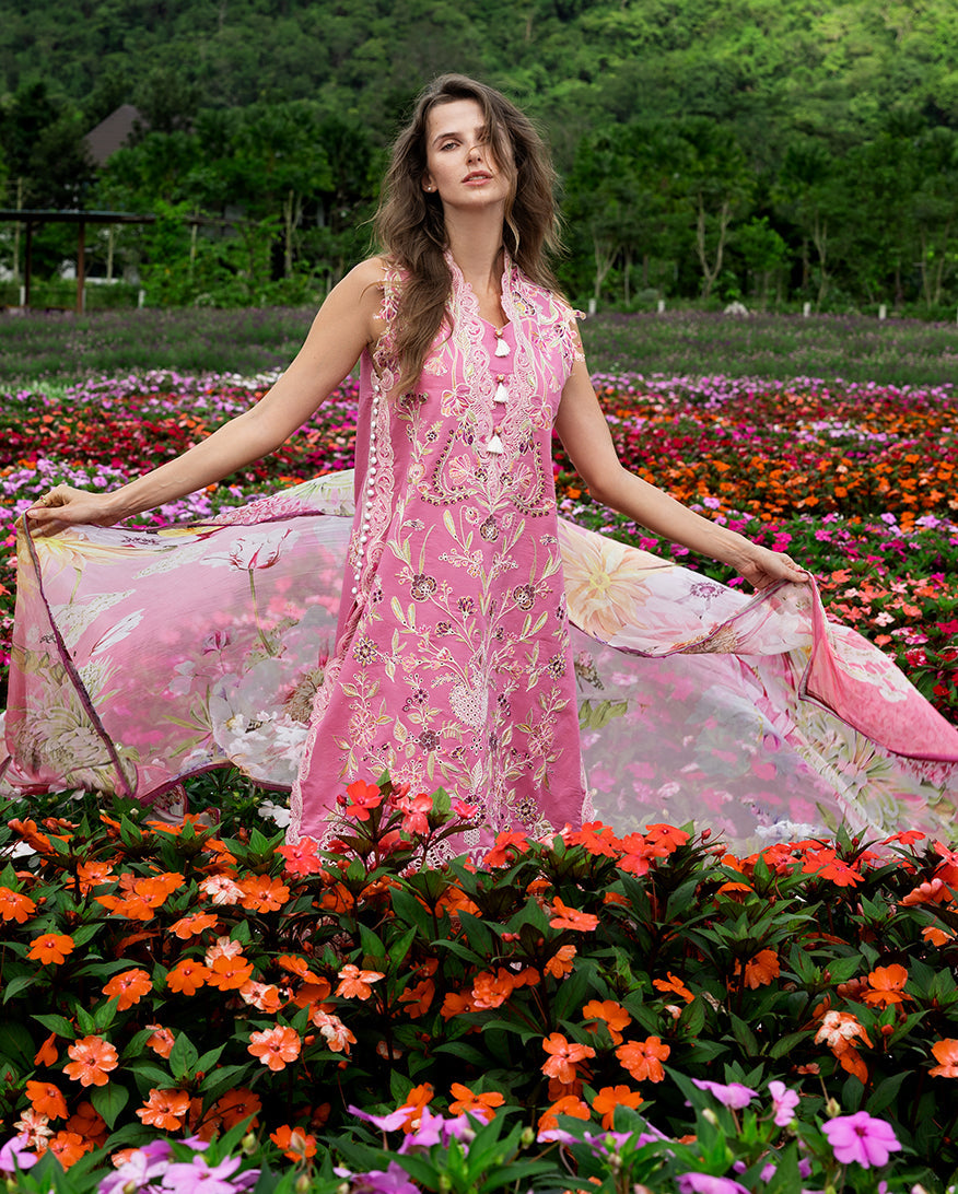 Women Wearing Whimsical Scent Pink Long Shirt for Festive Events - Pakistani Designer Wear for Women in UK | Kifat