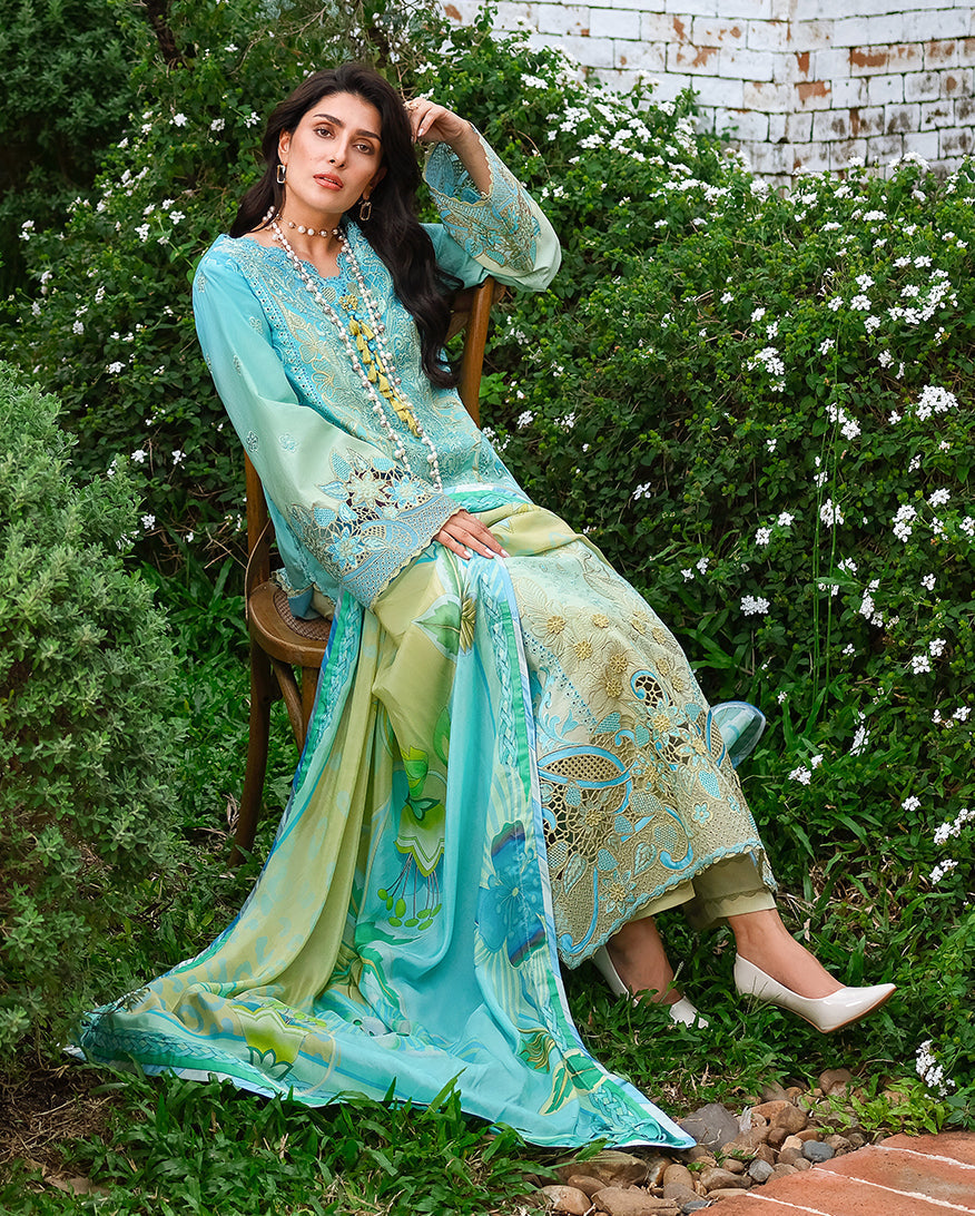 Women Wearing Whispering Winds Aqua Long Shirt For Luxury Events - Pakistani Designer Wear For Women In UK | Kifat