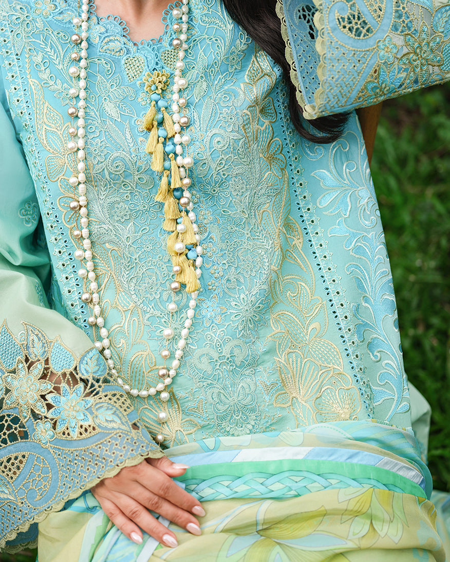 Women Wearing Whispering Winds Aqua Long Shirt For Luxury Events - Pakistani Designer Wear For Women In UK | Kifat