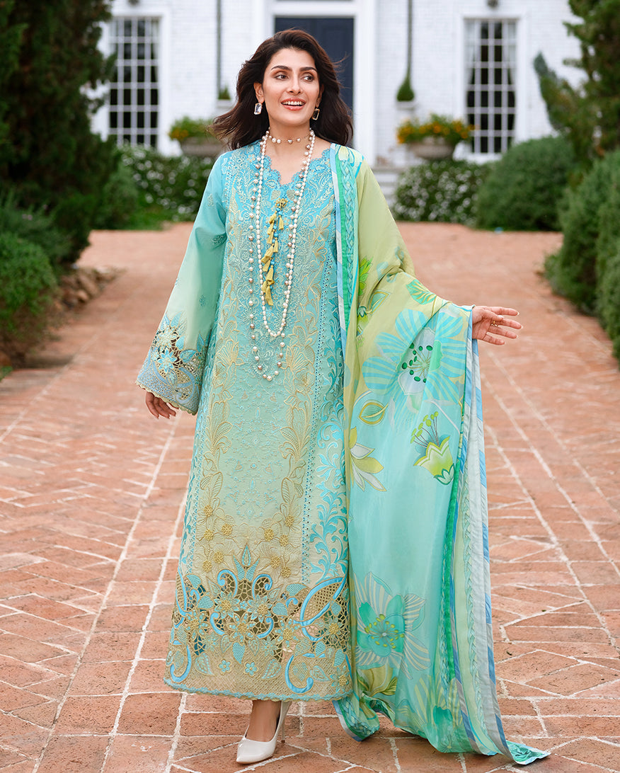 Women Wearing Whispering Winds Aqua Long Shirt For Luxury Events - Pakistani Designer Wear For Women In UK | Kifat