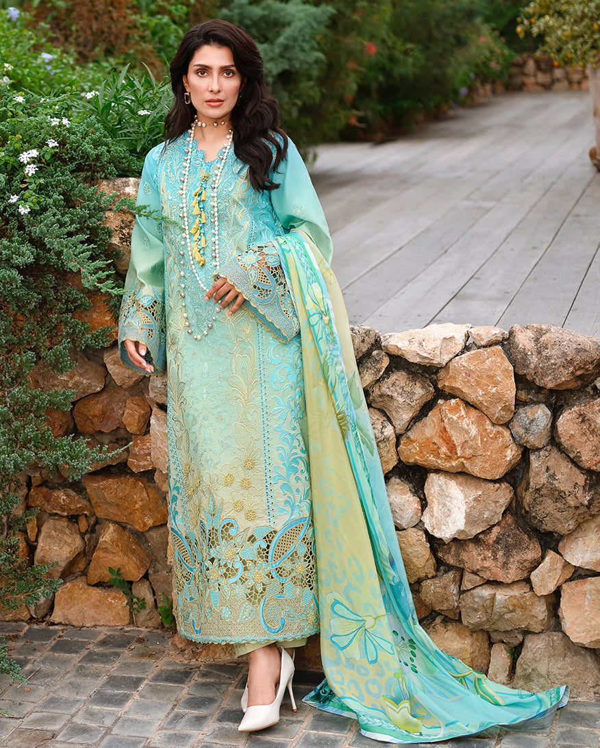 Women Wearing Whispering Winds Aqua Long Shirt For Luxury Events - Pakistani Designer Wear For Women In UK | Kifat