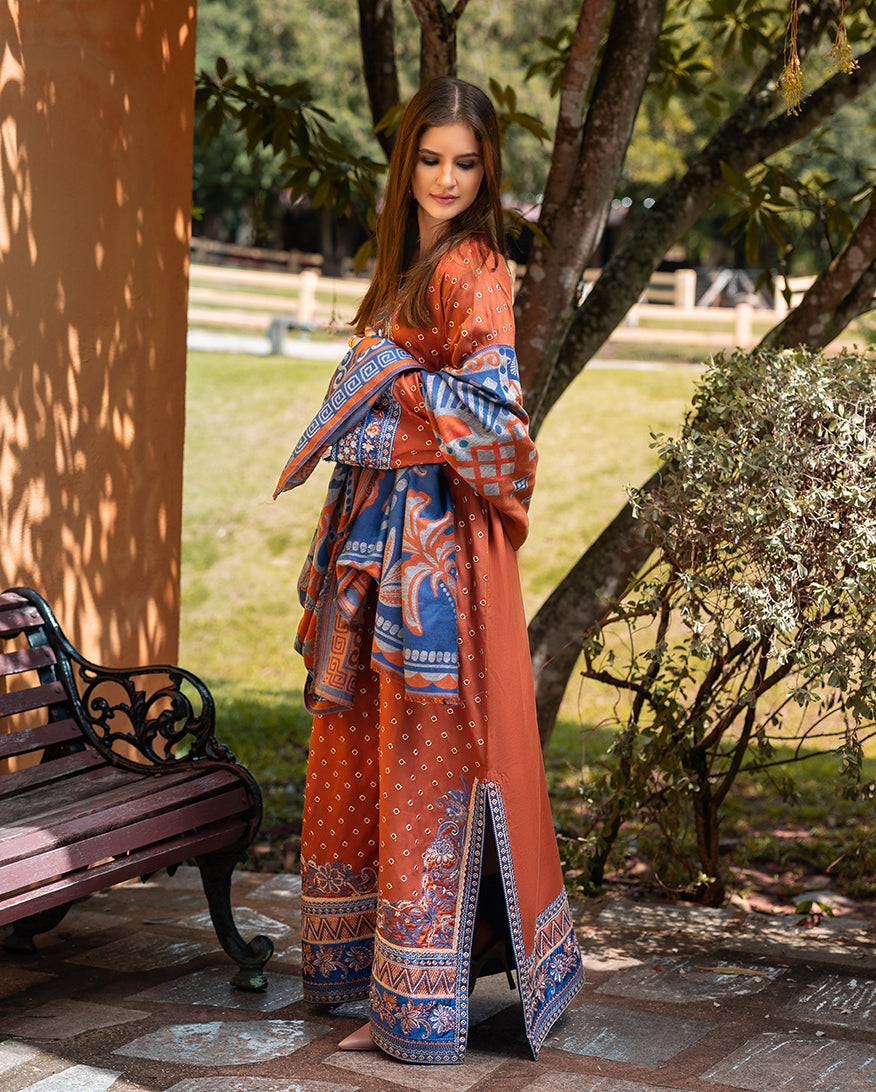 Women Wearing Whispers of Change Orange Long Shirt for Casual Events - Pakistani Designer Wear for Women in UK | Kifat