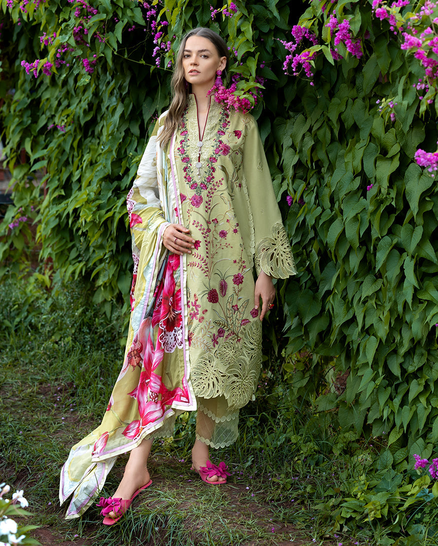 Women Wearing Wildflower Waltz Green Long Shirt for Festive Events - Pakistani Designer Wear for Women in UK | Kifat