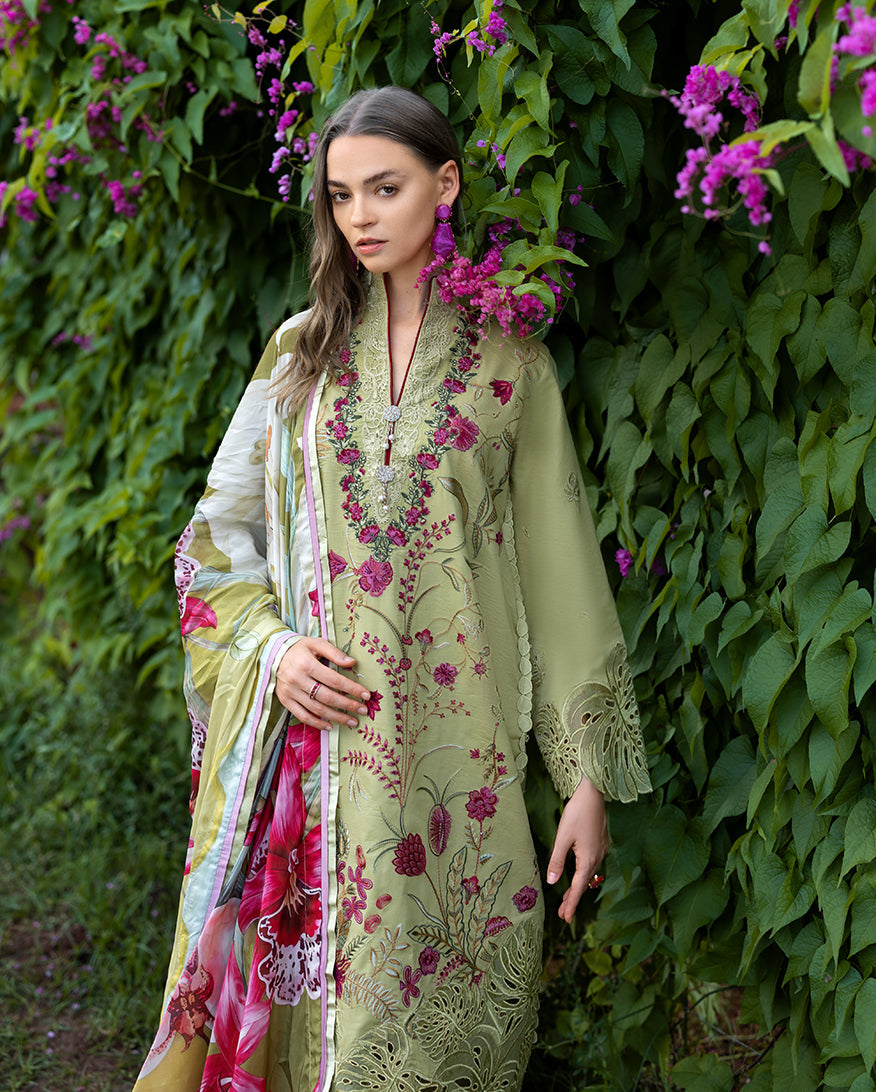 Women Wearing Wildflower Waltz Green Long Shirt for Festive Events - Pakistani Designer Wear for Women in UK | Kifat