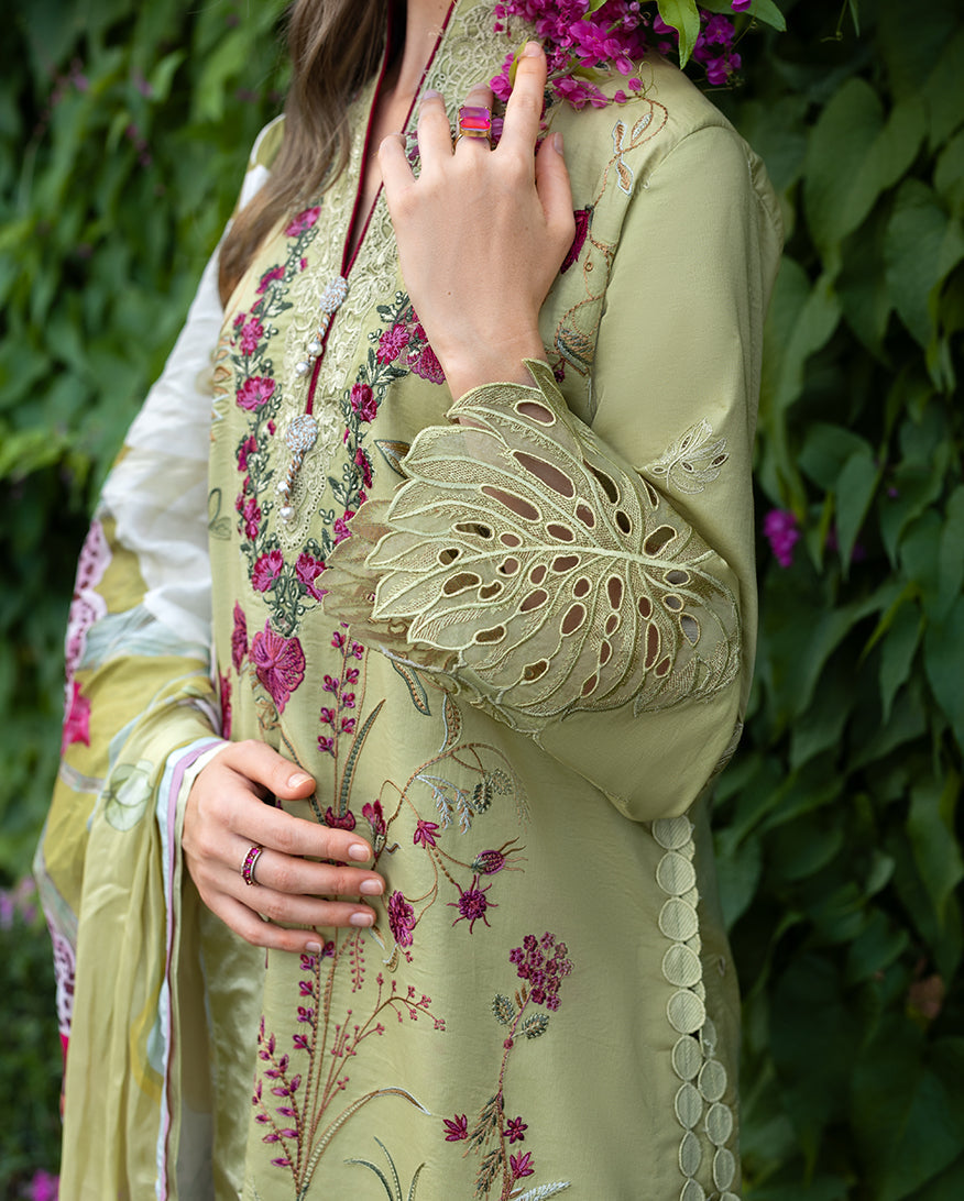 Women Wearing Wildflower Waltz Green Long Shirt for Festive Events - Pakistani Designer Wear for Women in UK | Kifat
