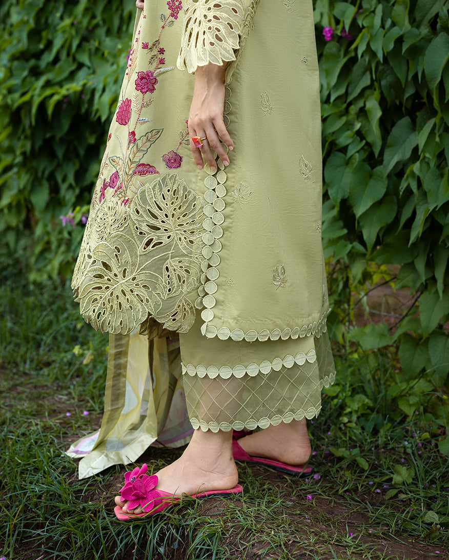 Women Wearing Wildflower Waltz Green Long Shirt for Festive Events - Pakistani Designer Wear for Women in UK | Kifat
