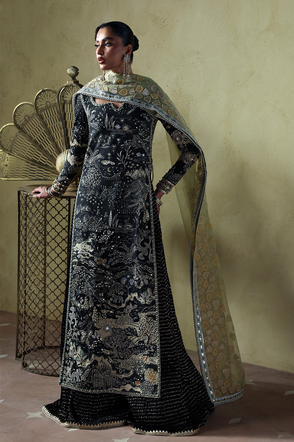 Soraya Zyra Black Long Shirt for Wedding Wear, Guest of Wedding Wear - Pakistani Designer Wear for Women in UK | Kifat