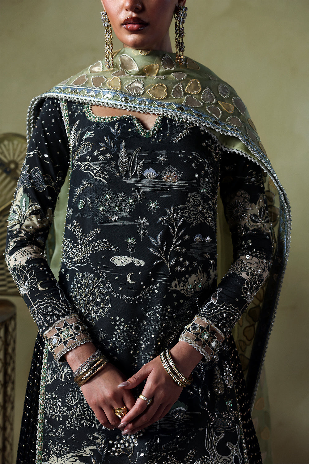 Soraya Zyra Black Long Shirt for Wedding Wear, Guest of Wedding Wear - Pakistani Designer Wear for Women in UK | Kifat