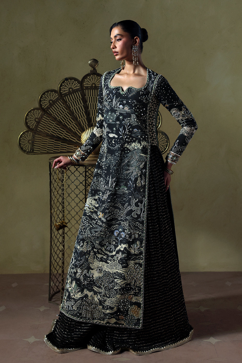 Soraya Zyra Black Long Shirt for Wedding Wear, Guest of Wedding Wear - Pakistani Designer Wear for Women in UK | Kifat
