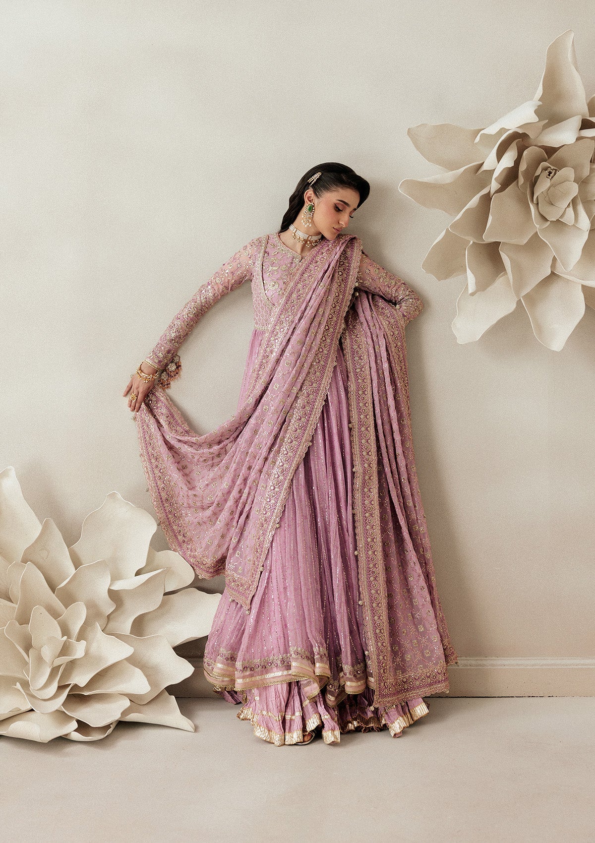 AIKSHAAM '26 - VOL. 1 - LOOK 01 Lilac Long Frock with Sharara For Formal Events - Pakistani Designer Wear for Women in UK | Kifat
