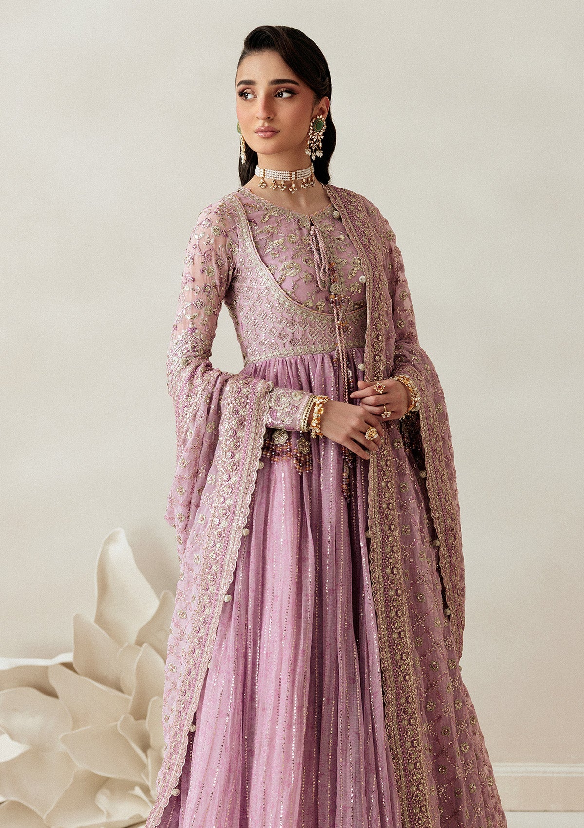 AIKSHAAM '26 - VOL. 1 - LOOK 01 Lilac Long Frock with Sharara For Formal Events - Pakistani Designer Wear for Women in UK | Kifat