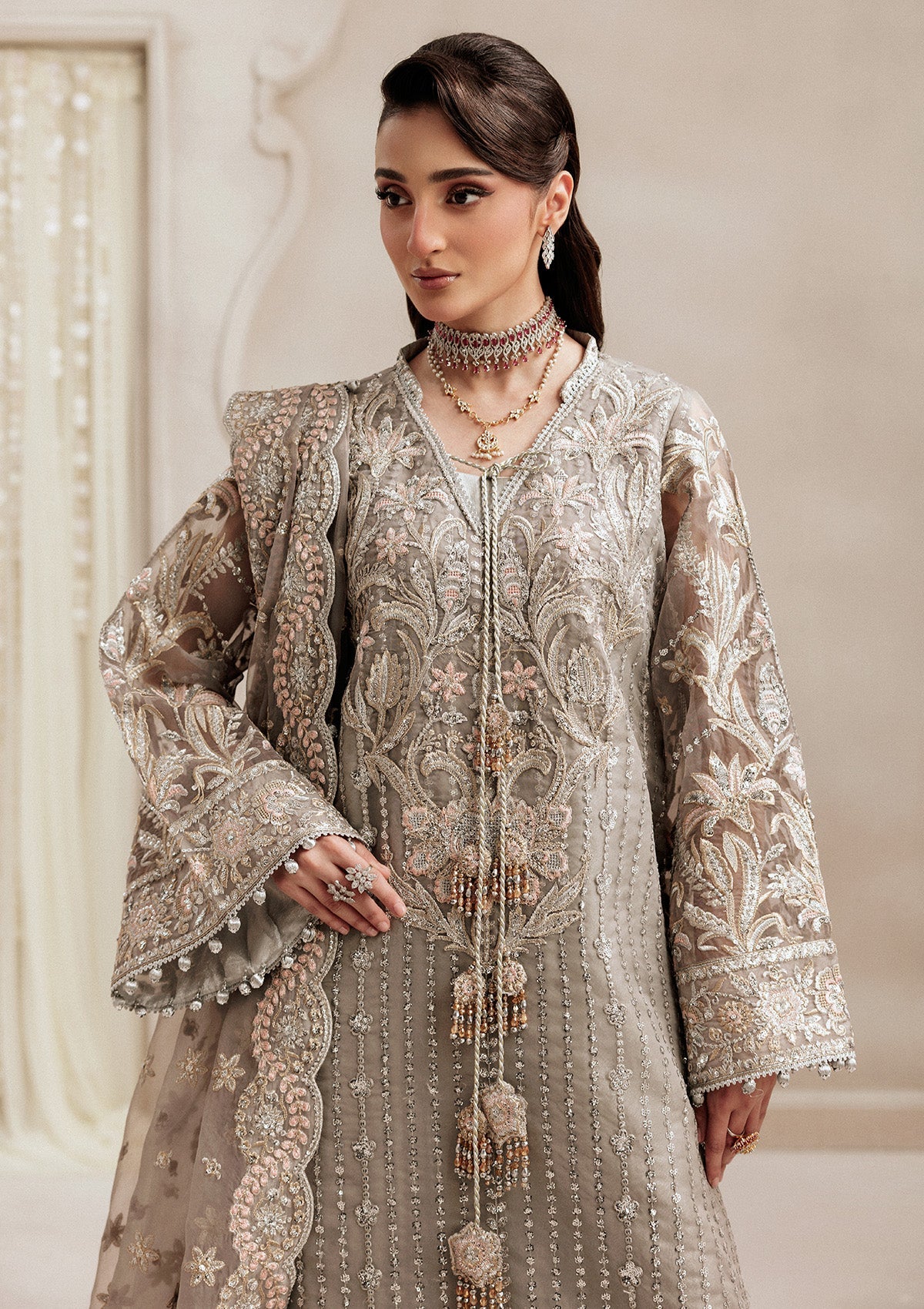 AIKSHAAM '26 - VOL. 1 - LOOK 02 Silver Long Shirt For Formal Events - Pakistani Designer Wear for Women in UK | Kifat