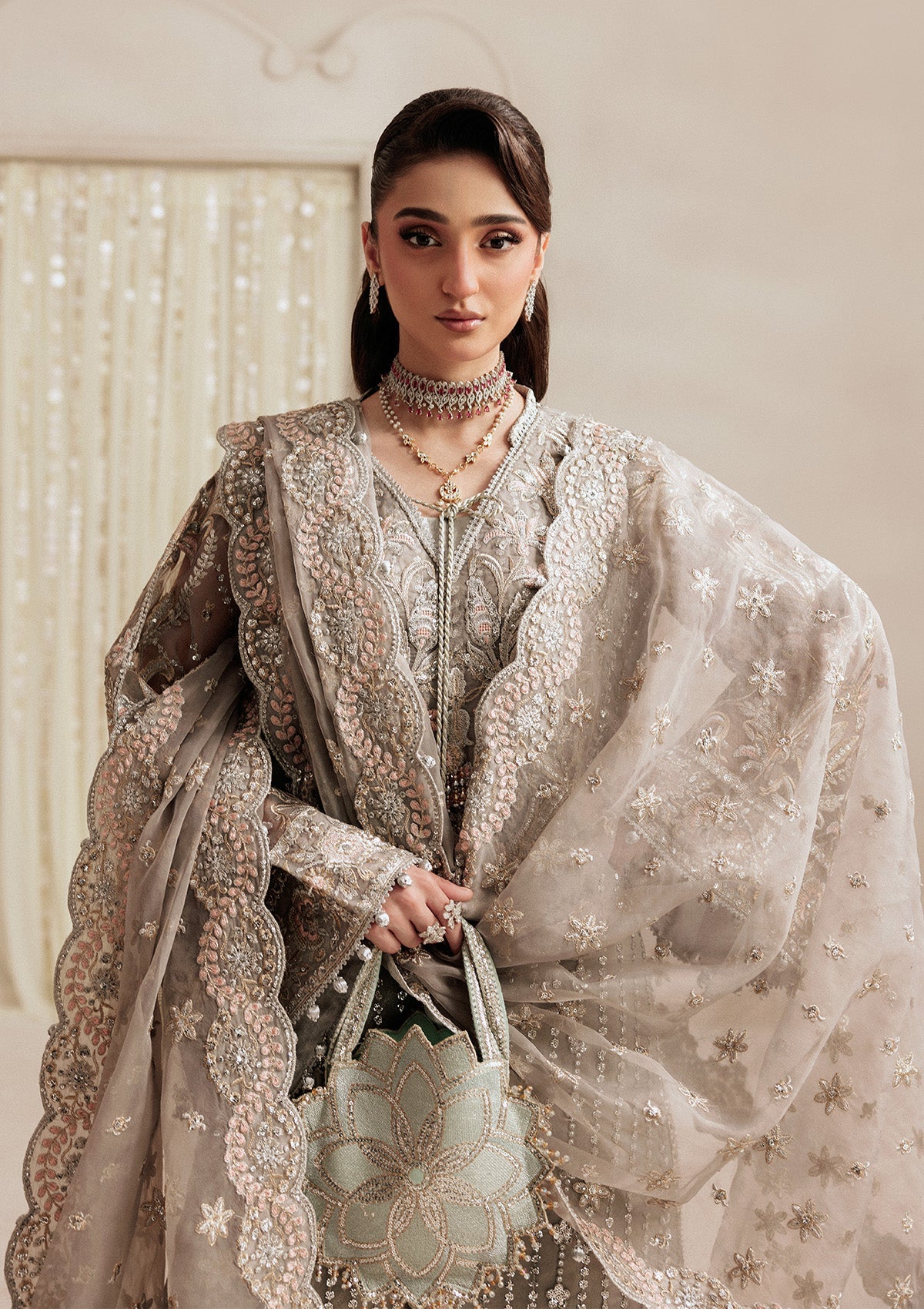 AIKSHAAM '26 - VOL. 1 - LOOK 02 Silver Long Shirt For Formal Events - Pakistani Designer Wear for Women in UK | Kifat