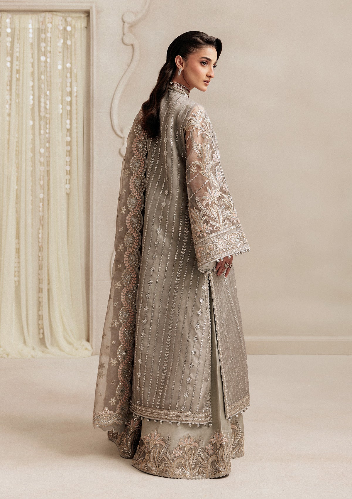 AIKSHAAM '26 - VOL. 1 - LOOK 02 Silver Long Shirt For Formal Events - Pakistani Designer Wear for Women in UK | Kifat