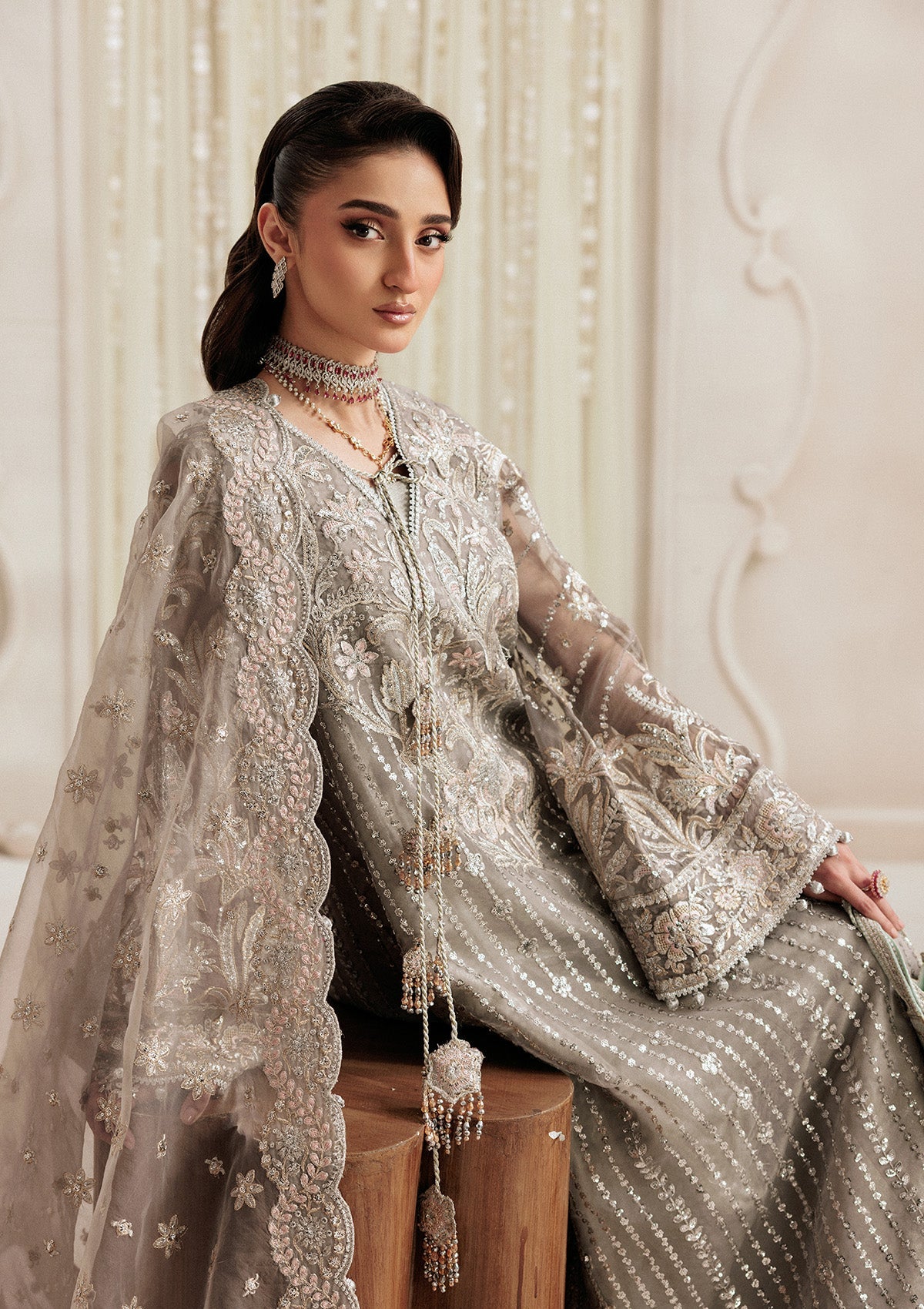 AIKSHAAM '26 - VOL. 1 - LOOK 02 Silver Long Shirt For Formal Events - Pakistani Designer Wear for Women in UK | Kifat