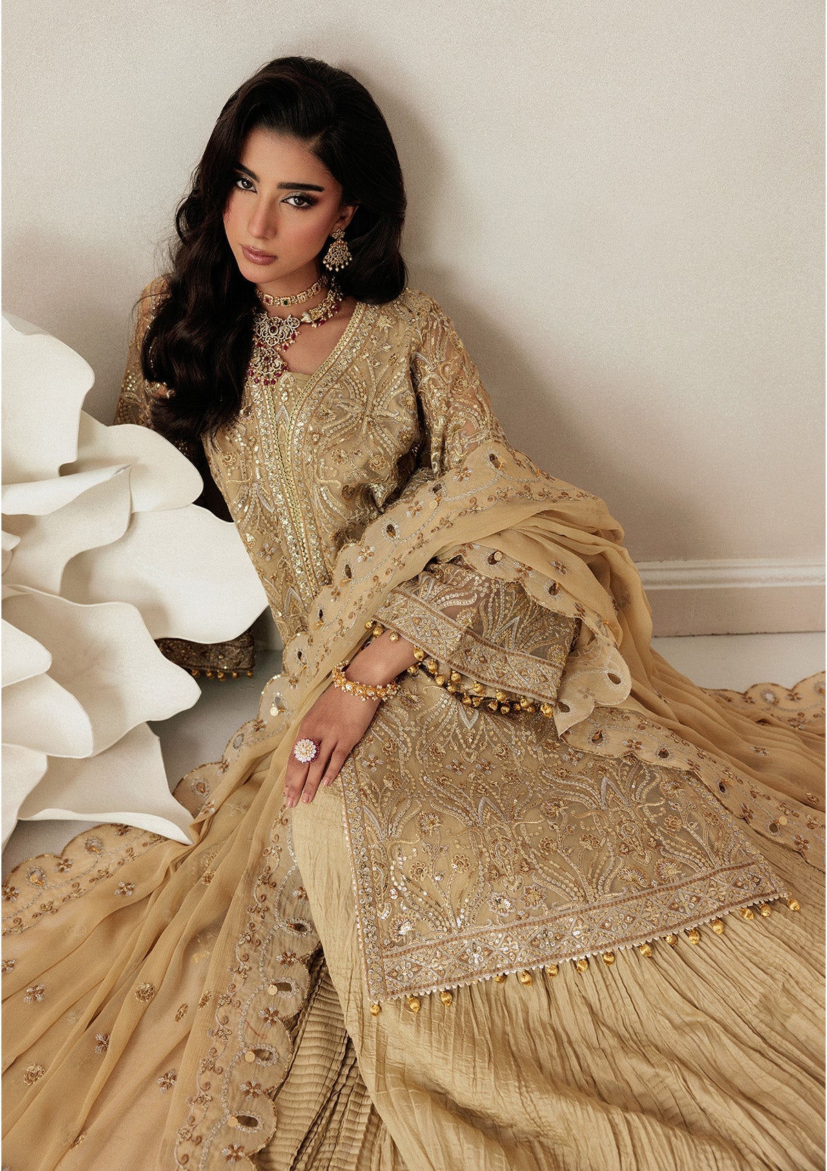 AIKSHAAM '26 - VOL. 1 - LOOK 03 Light Brown Shirt with Sharara For Formal Events - Pakistani Designer Wear for Women in UK | Kifat
