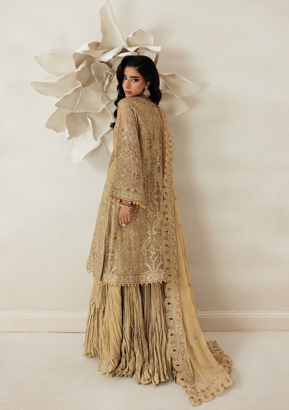 AIKSHAAM '26 - VOL. 1 - LOOK 03 Light Brown Shirt with Sharara For Formal Events - Pakistani Designer Wear for Women in UK | Kifat