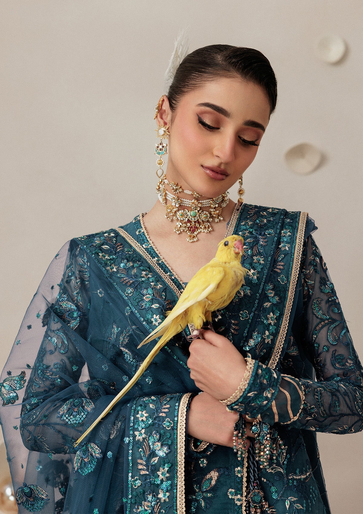 AIKSHAAM '26 - VOL. 1 - LOOK 04 Blue Teal Angrakha Style Shirt For Formal Events - Pakistani Designer Wear for Women in UK | Kifat