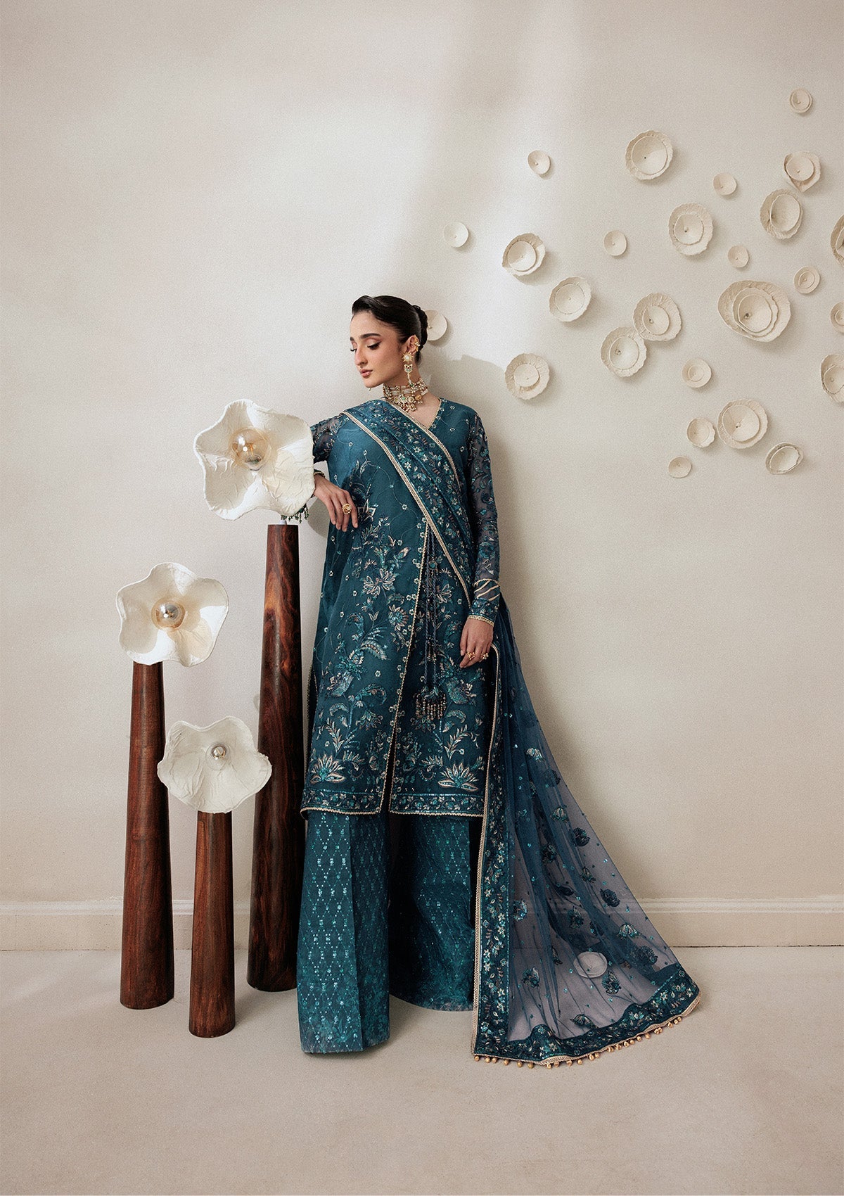 AIKSHAAM '26 - VOL. 1 - LOOK 04 Blue Teal Angrakha Style Shirt For Formal Events - Pakistani Designer Wear for Women in UK | Kifat