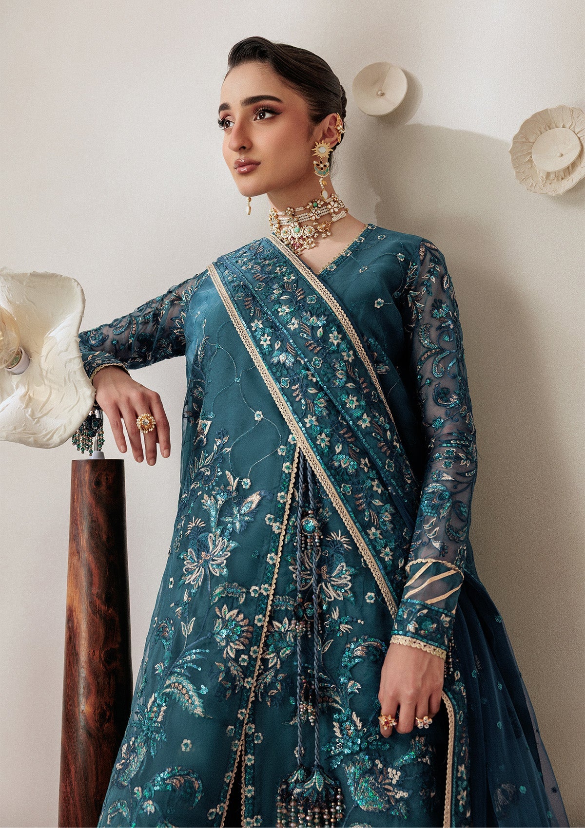 AIKSHAAM '26 - VOL. 1 - LOOK 04 Blue Teal Angrakha Style Shirt For Formal Events - Pakistani Designer Wear for Women in UK | Kifat