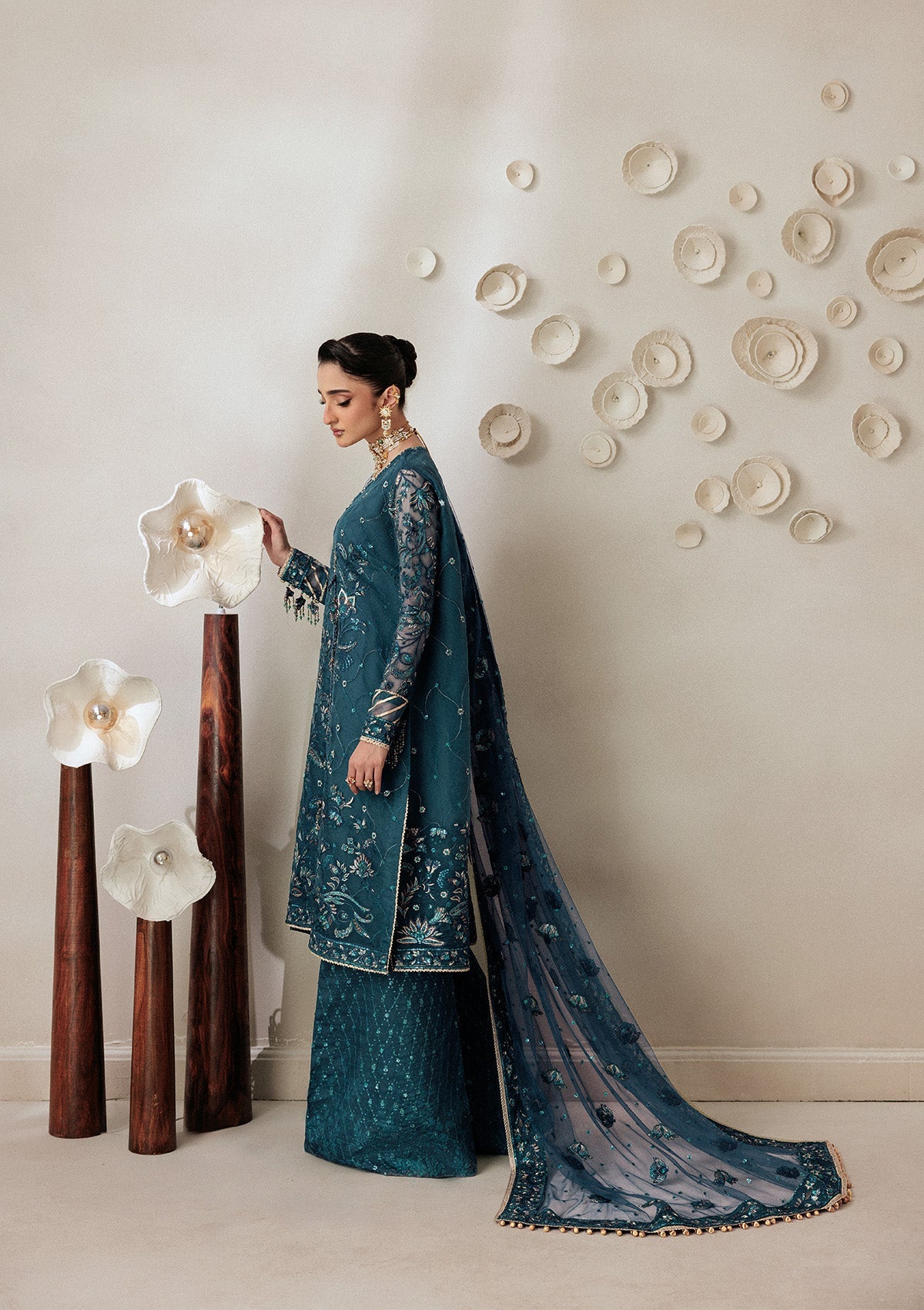 AIKSHAAM '26 - VOL. 1 - LOOK 04 Blue Teal Angrakha Style Shirt For Formal Events - Pakistani Designer Wear for Women in UK | Kifat