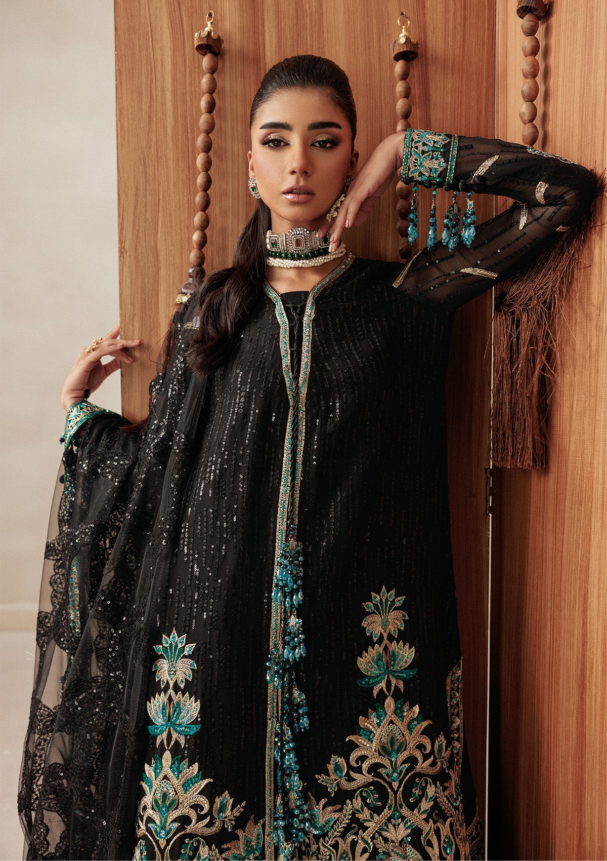 AIKSHAAM '26 - VOL. 1 - LOOK 05 Black Front Open Shirt For Formal Events - Pakistani Designer Wear for Women in UK | Kifat